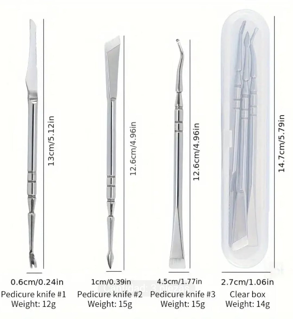 Set Profesional de Cuchillas para Pedicura / Quiropodia (3 Piezas + Estuche)